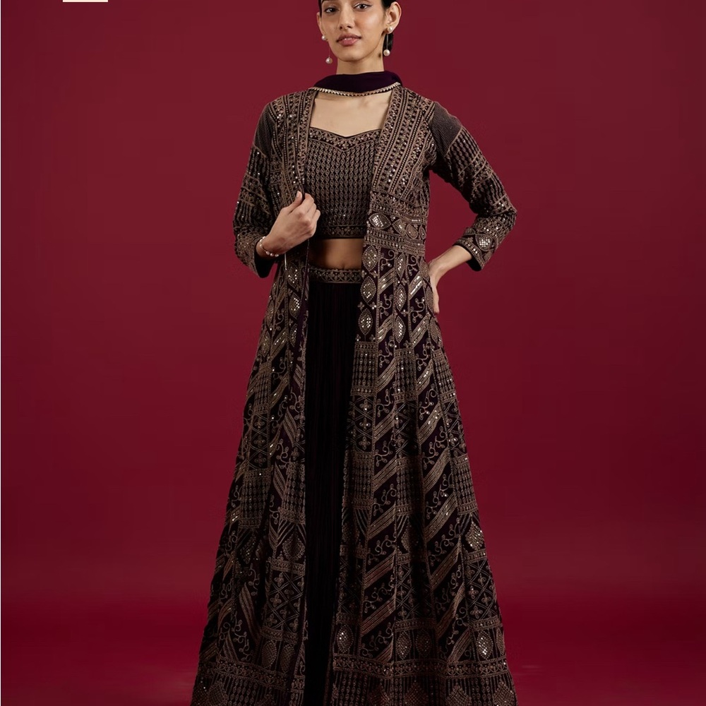 Elegant Purple and Gold Embroidered Lehenga Set